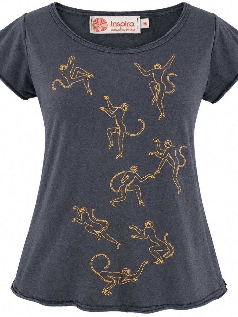 Inspira Greek Art You Can Wear T Shirt Women's M Gray Gold Embroidered Greece